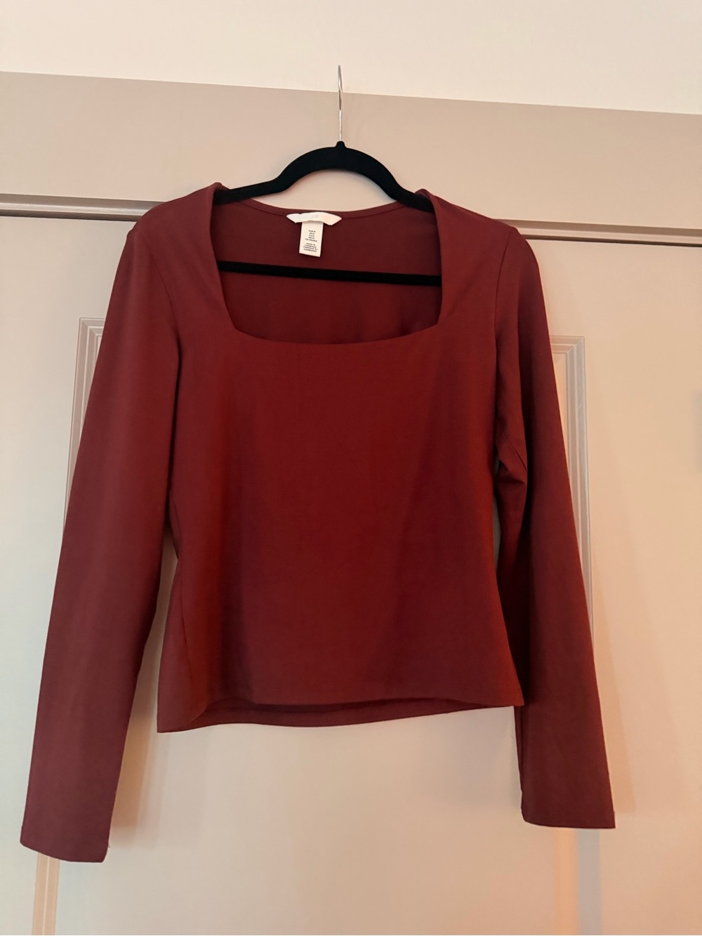 H&M Square-Neck Long-Sleeve Top in Burgundy
